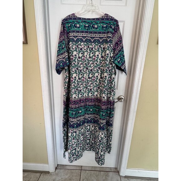 The Vermont Country Store Blue Floral Ankle Length Cotton Muumuu Plus Size 3X - Picture 5 of 7